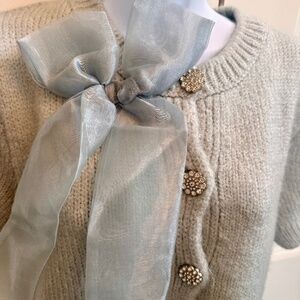 Maeve Short-Sleeve Bow Cardigan Sweater